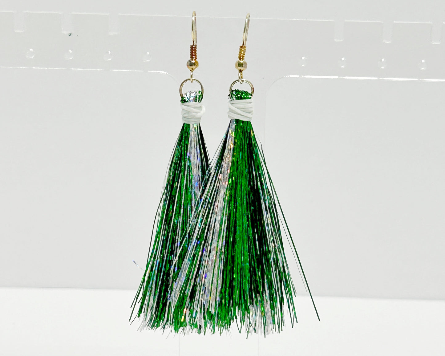 Archbishop Shaw Silver and Green Tinsel Earrings