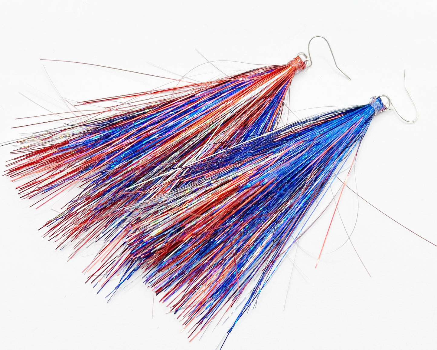 John Curtis Patriots Red, Silver and Blue Tinsel Earrings