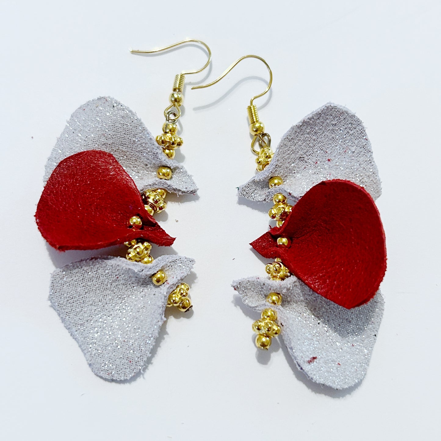 Valentine Red and White Petal Dangle Earrings