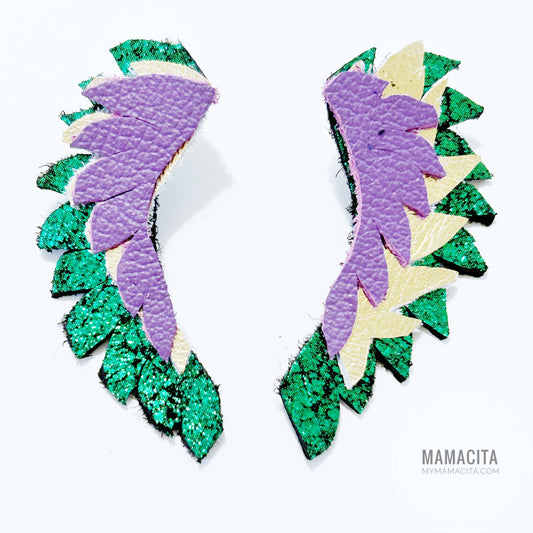 Mardi Gras Layered Feather Post Earrings