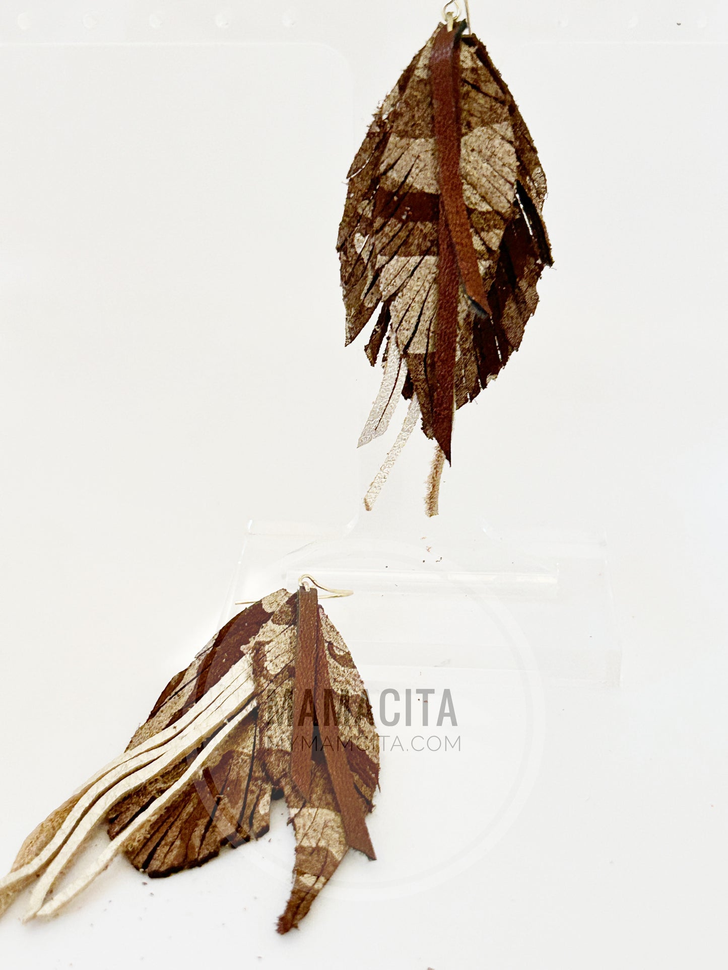 Brown Camo Fringe Layered Leather Earring