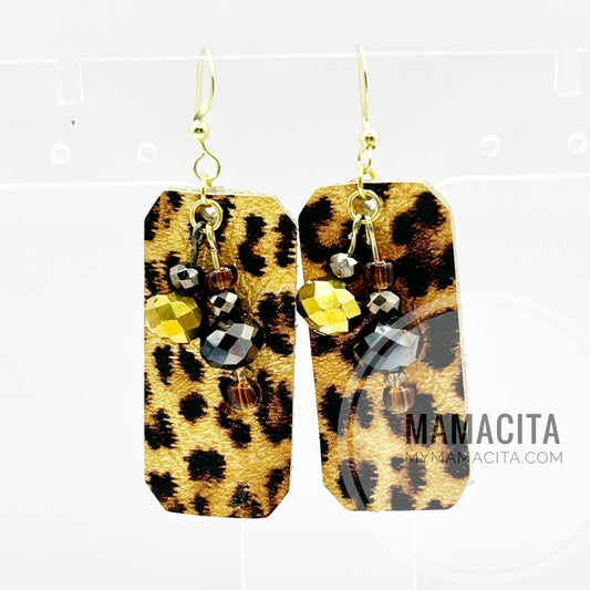Solid Gold Leopard Solid Rectangle Beaded Earrings