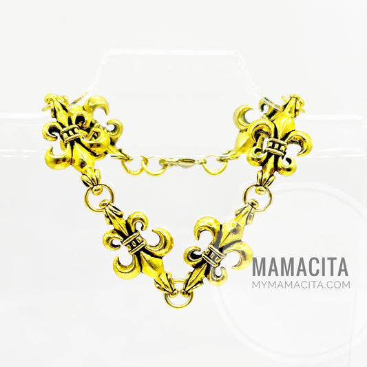 Bright Gold Fleur de Lis Link Bracelet