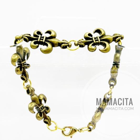 Antique Gold Fleur de Lis Link Bracelet