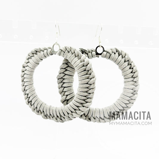 Grey Leather Cord Braided Earrings