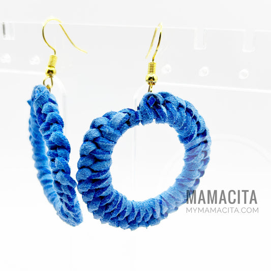 Royal Blue Leather Cord Braided Earrings