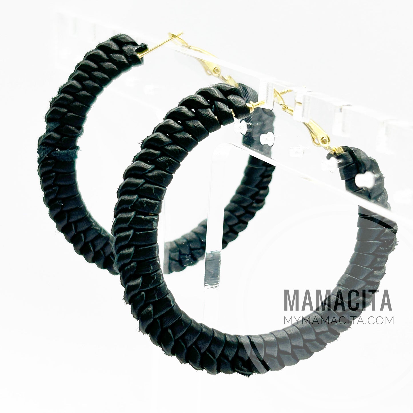 Black and Gold Leather Cord Braided Earrings