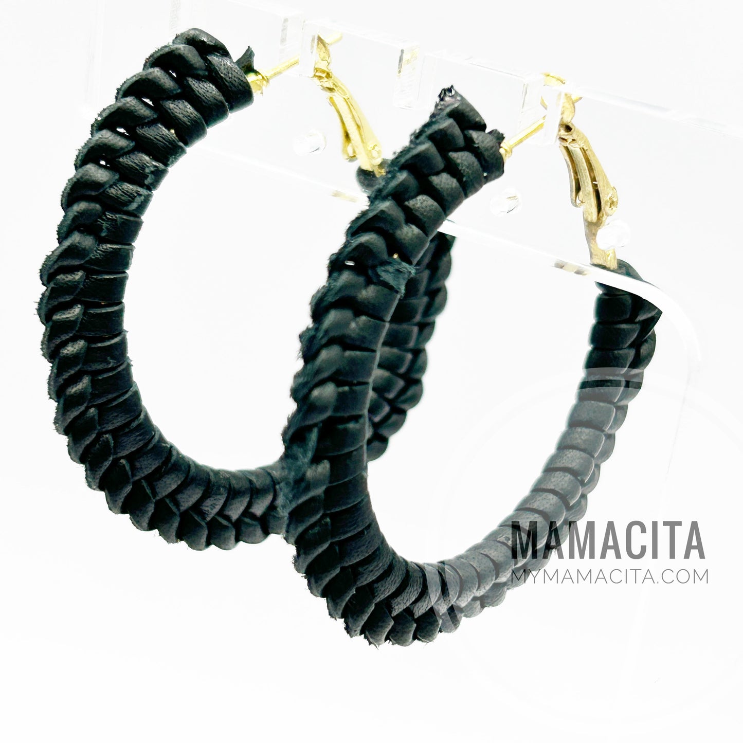 Black and Gold Leather Cord Braided Earrings