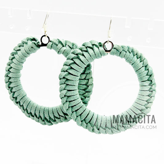 Mint Green Leather Cord Braided Earrings
