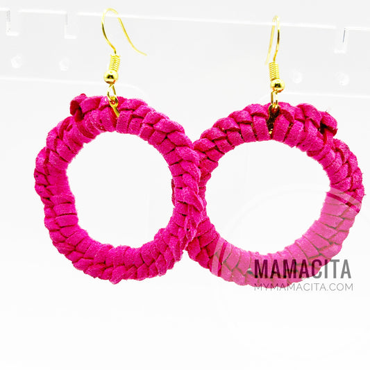 Hot Pink Leather Cord Braided Earrings