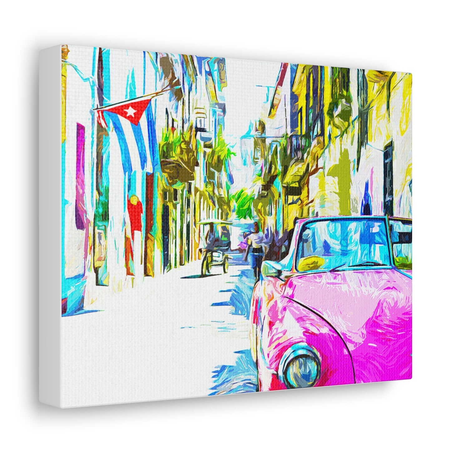 Cuban Alley Pink Car Canvas Gallery Wraps