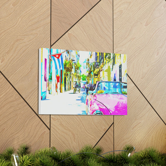 Cuban Alley Pink Car Canvas Gallery Wraps