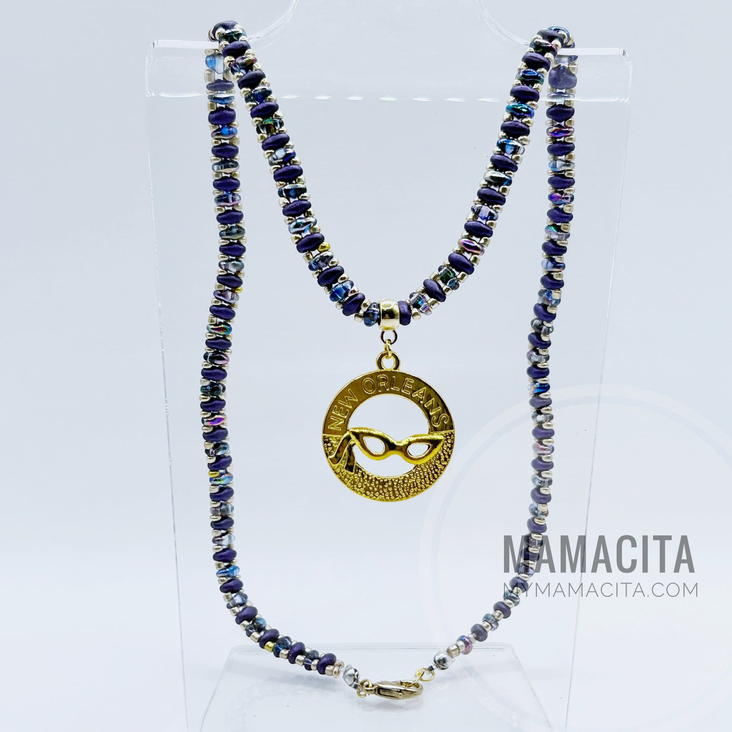 Gold Mardi Gras Beaded Necklace